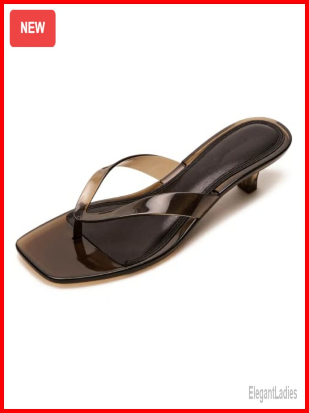 Jelly Thong Sandals Square Open Toe Kitten Heel Flip Flops Slip On